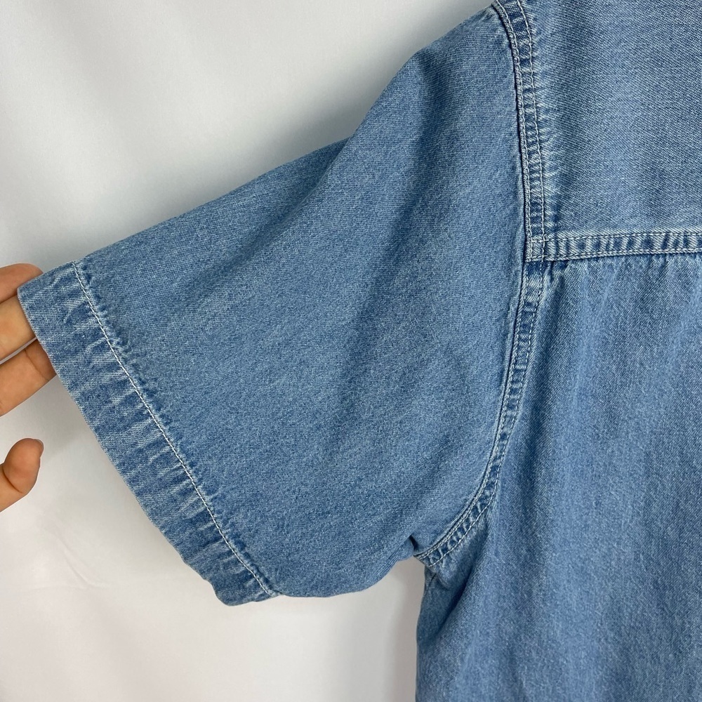 Let’s Quizz Again Noah’s ark button down short sleeve denim women’s top size L - Picture 6 of 9